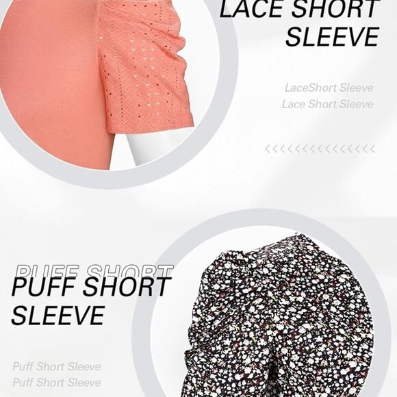 Puff Short Sleeve Shirt for Women Eyelet Tops Summer Crewneck Blouse Loose Fit S - Picture 5 of 6
